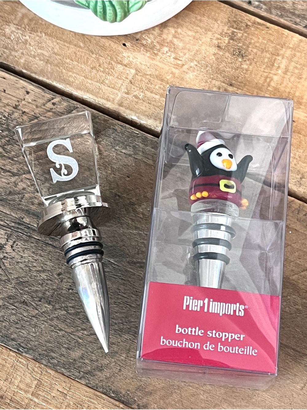 Pier 1 Imports Holiday Penguin & Custom Monogram S Wine / Bottle Stopper Bundle